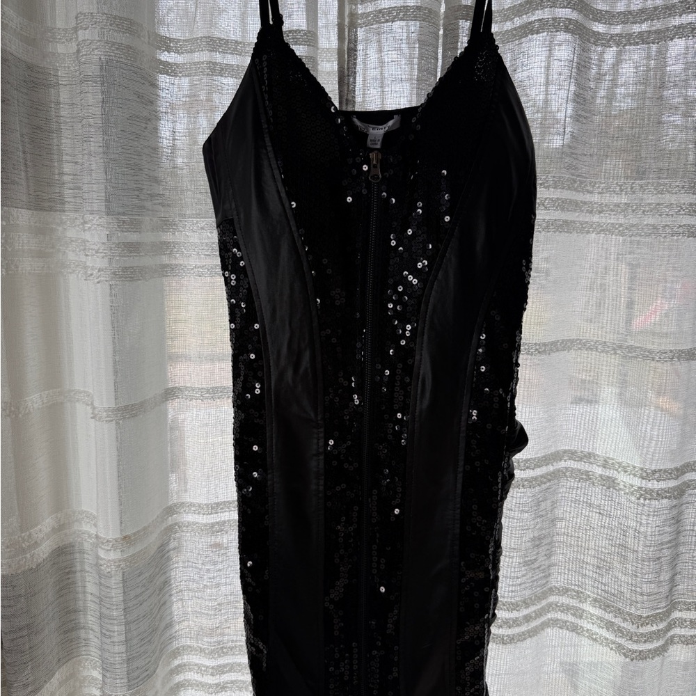 Entro Black Sequin Zip-Up Top